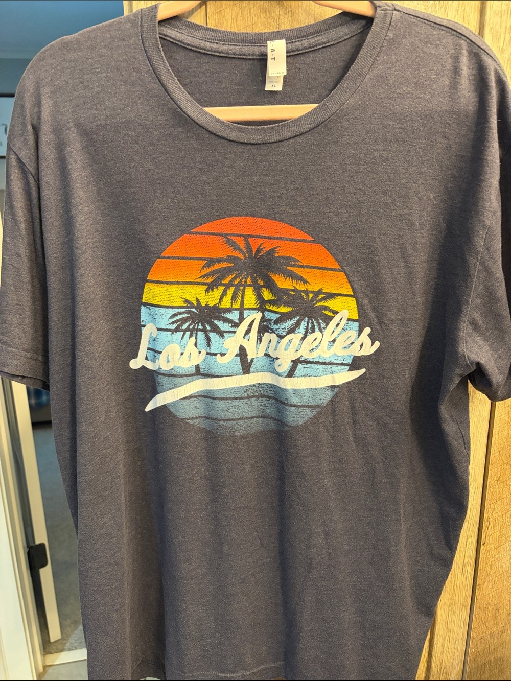Women's retro XL look Los Angeles Graphic Tee grey with sunset palms unisex